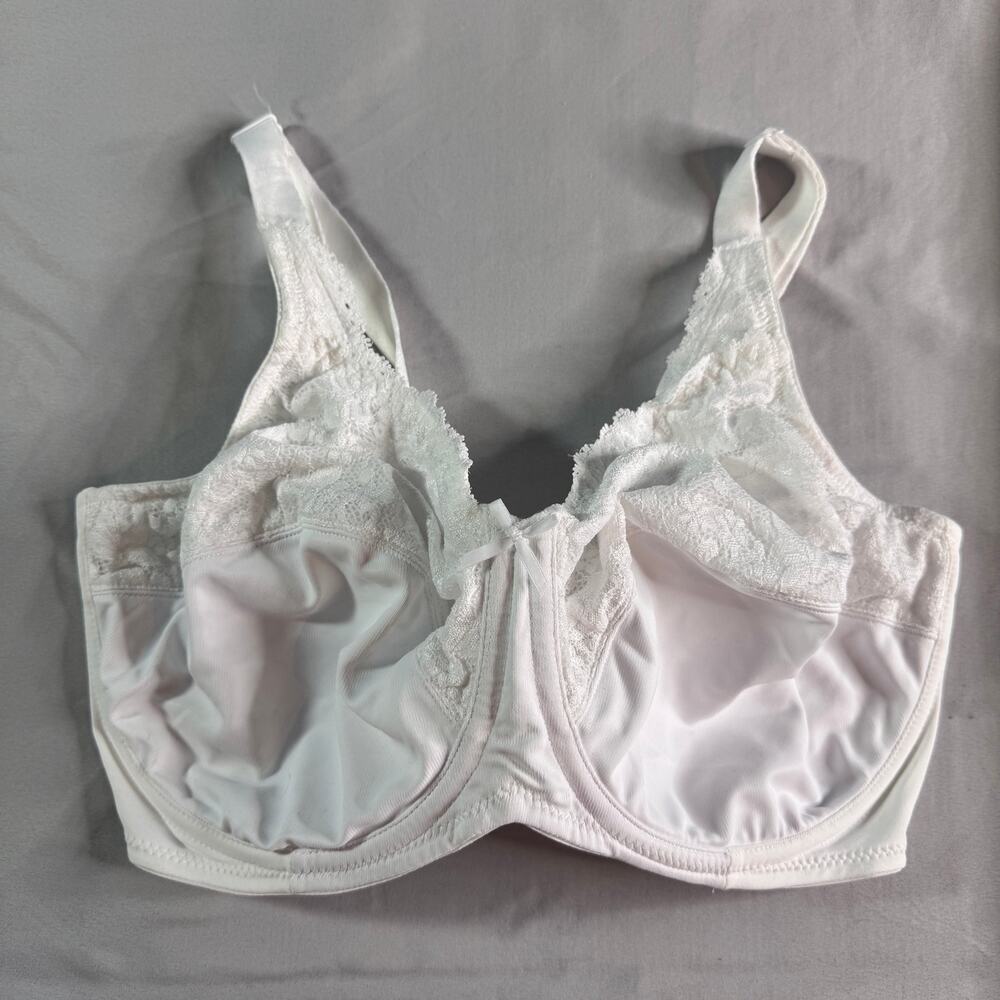 Lilyette Full Figure Underwire Bra White Lace Trim 38DDD Comfort Support